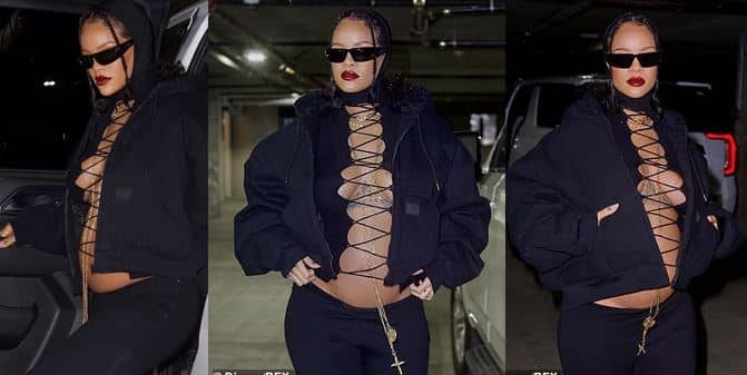 Rihanna exibe barriga em traje ousado e bomba nas redes sociais